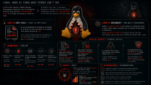 Copy Fail (CVE-2026-31431): la IA encuentra un exploit de 732 bytes que da root en cualquier Linux desde 2017